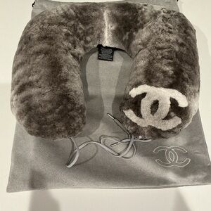 CHANEL Plush Gray Neck Pillow